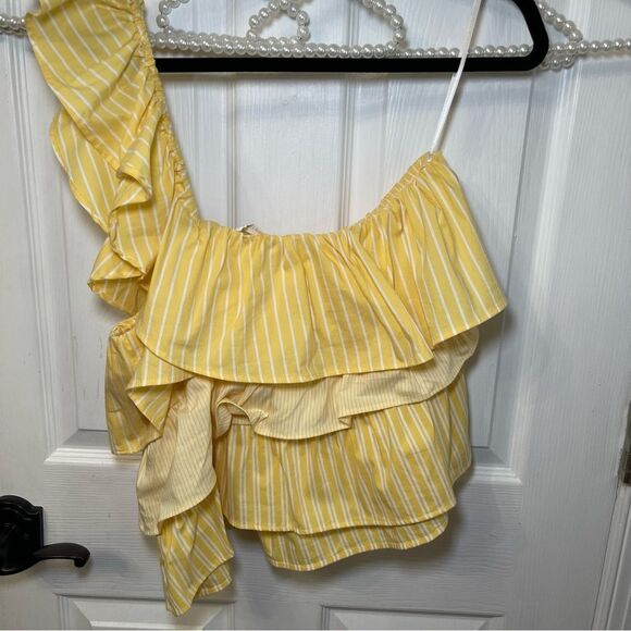 NWT Anthropologie Maeve Ruffled One-Shoulder Yellow Ruffled Top - Picture 9 of 12